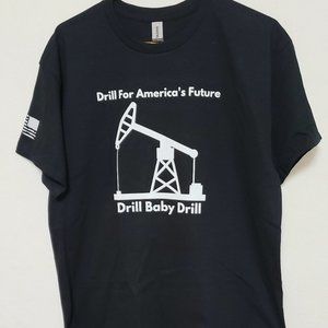 Adult Short Sleeve T Shirt Oil Drilling American Flag Print Men's Cotton